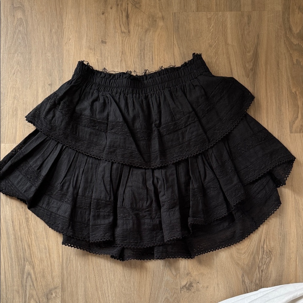 LoveShackFancy Black Tiered Mini Skirt